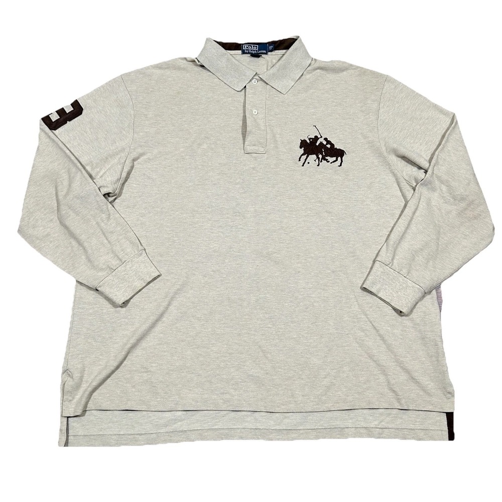 Vtg Ralph Lauren Brown Big Pony Dual Match Play Pique Polo Shirt Men Sz 2XB Big